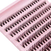 A pink lash tray containing a set of black DIY cluster lashes for volume extensions.