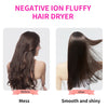 Before and after comparison of a negative ion fluffy hair dryer smoothing dark hair