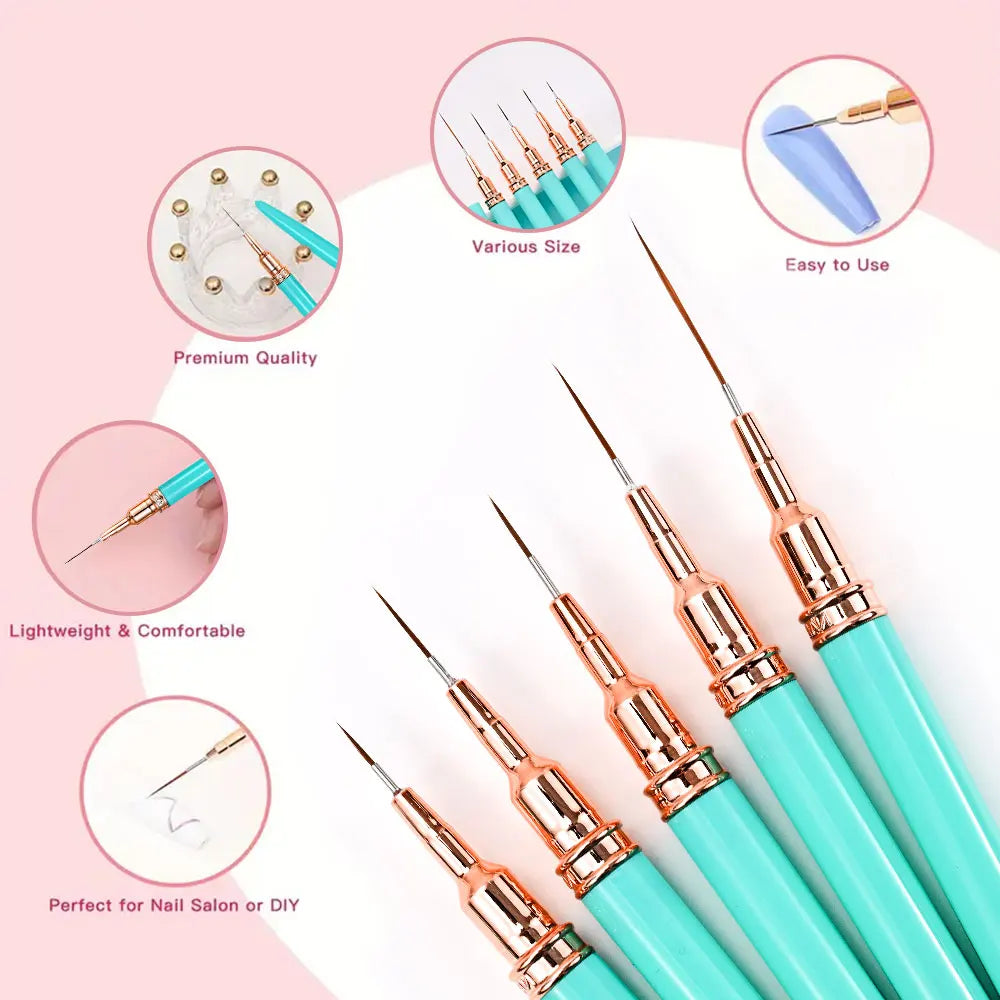 Un jeu de pinceaux pour liner de précision, de différentes tailles et couleurs, pour usage professionnel
