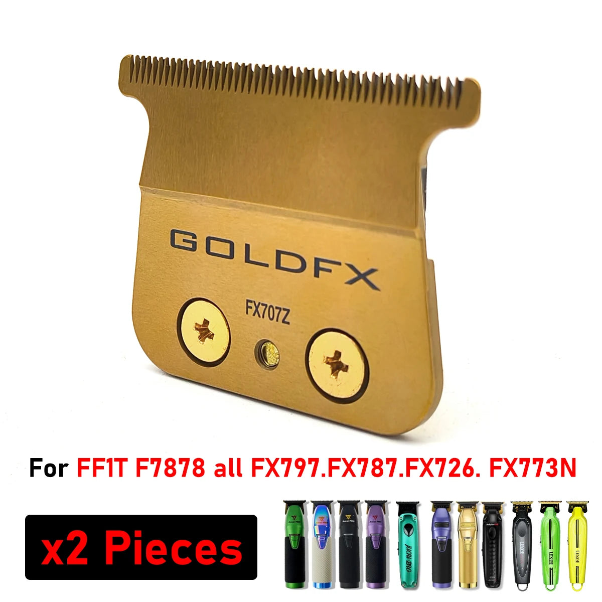 GoldFX barber trim knife set for FFIT F7878 and related models, shown as two pieces.