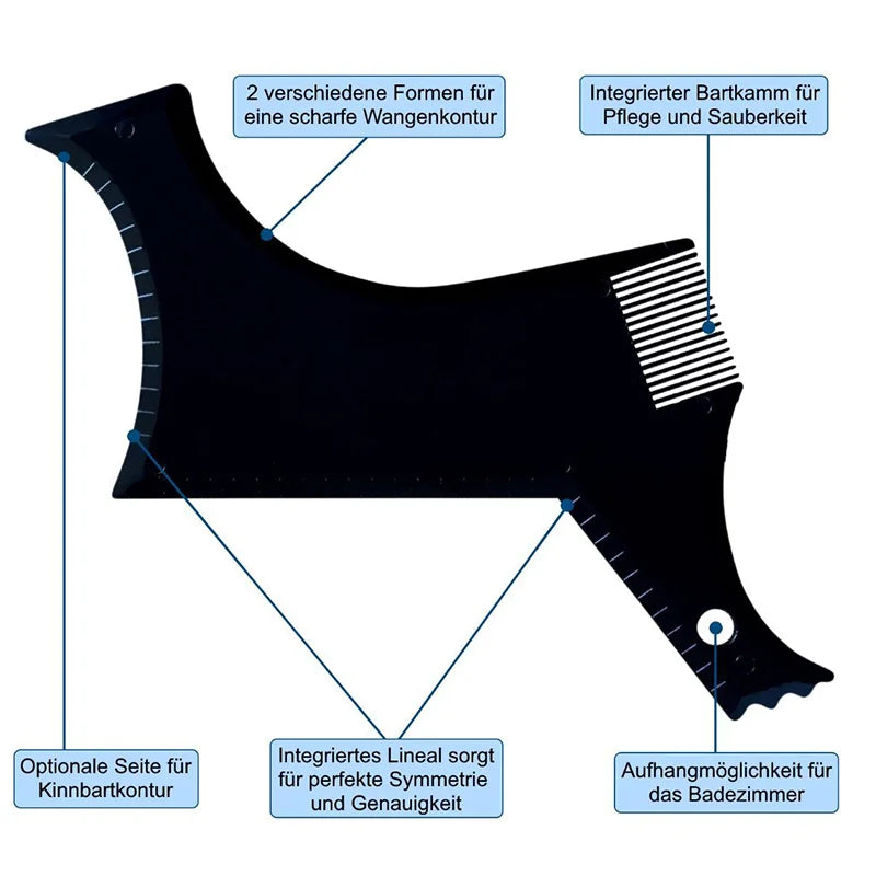 Black beard styling template with features for sharp contours, symmetry, and bath suitability
