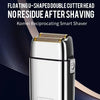 A silver Kemei reciprocating smart shaver with a floating U-shaped double cutter head shown against a dark background.