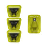 Three yellow plastic replacement blades for a precision electric shaver.