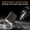 A black electric shaver with a gold accent is shown against a dark, textured background.