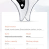 A white microcurrent facial massager instrument with massage, lift, and tighten functions displayed against a light backgroun