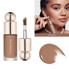 A tube of Solace Rare Beauty liquid bronzer contour foundation stick next to a cosmetic product and a swatch.