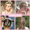 A set of colorful elastic hair ties used to style a child's hair in various braids and updos.