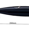 A black professional 2-in-1 ceramic hair straightener and curler shown from the side with dimensions marked.