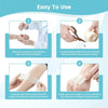 Instructions for using hydrocolloid wound care patches, showing steps for cleaning, cutting, and applying the adhesive film.