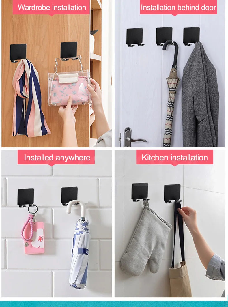 Différentes méthodes d'installation pour un porte-rasoirs multifonction, incluant installations pour armoire et cuisine