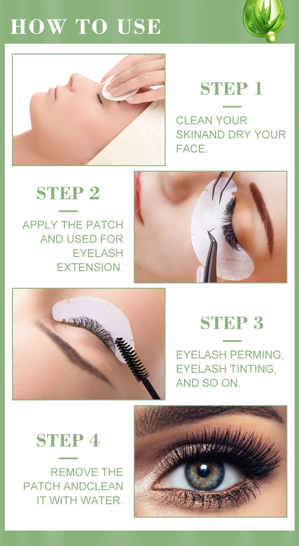 Guide en quatre étapes pour utiliser des tampons hydrogel pour la permanente et la coloration des cils.