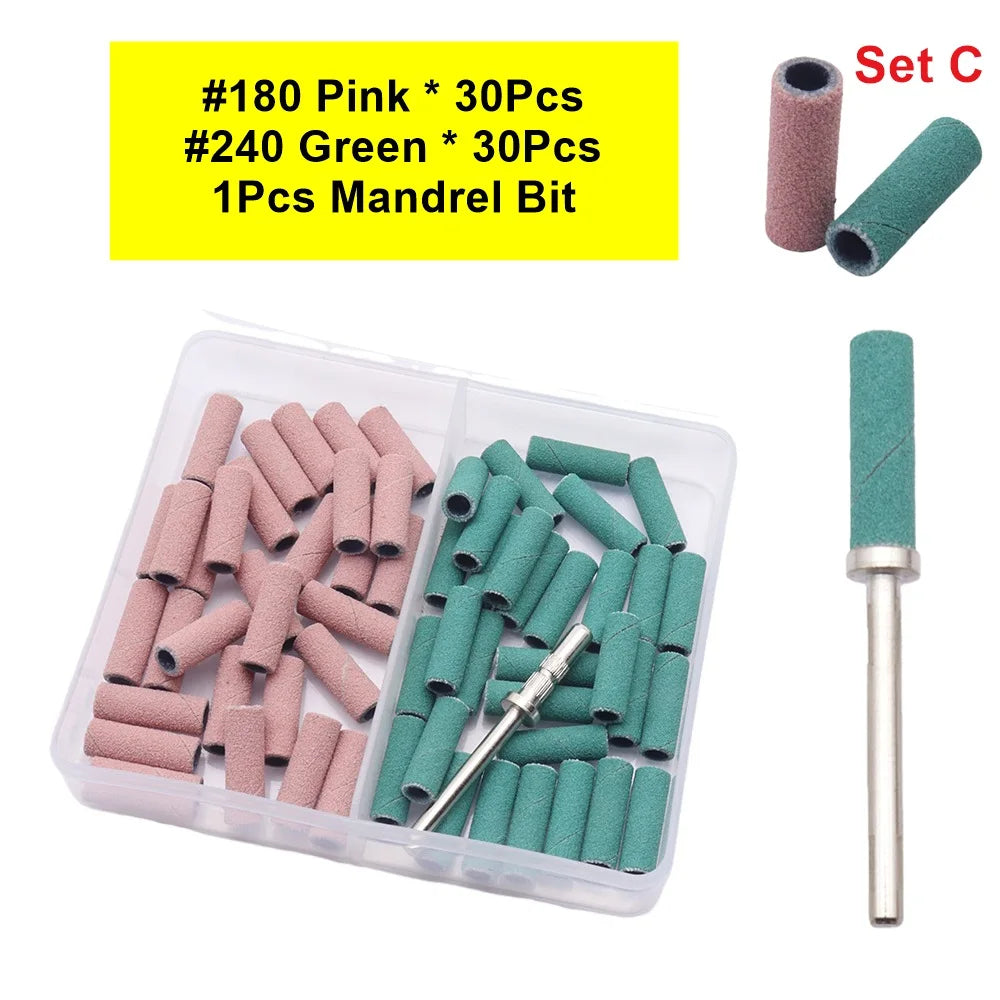 Ensemble C de 30 pièces de bits manuels roses et verts pour foreuses à ongles