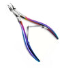 A pair of professional stainless steel nail and cuticle clippers with a purple and pink gradient finish.