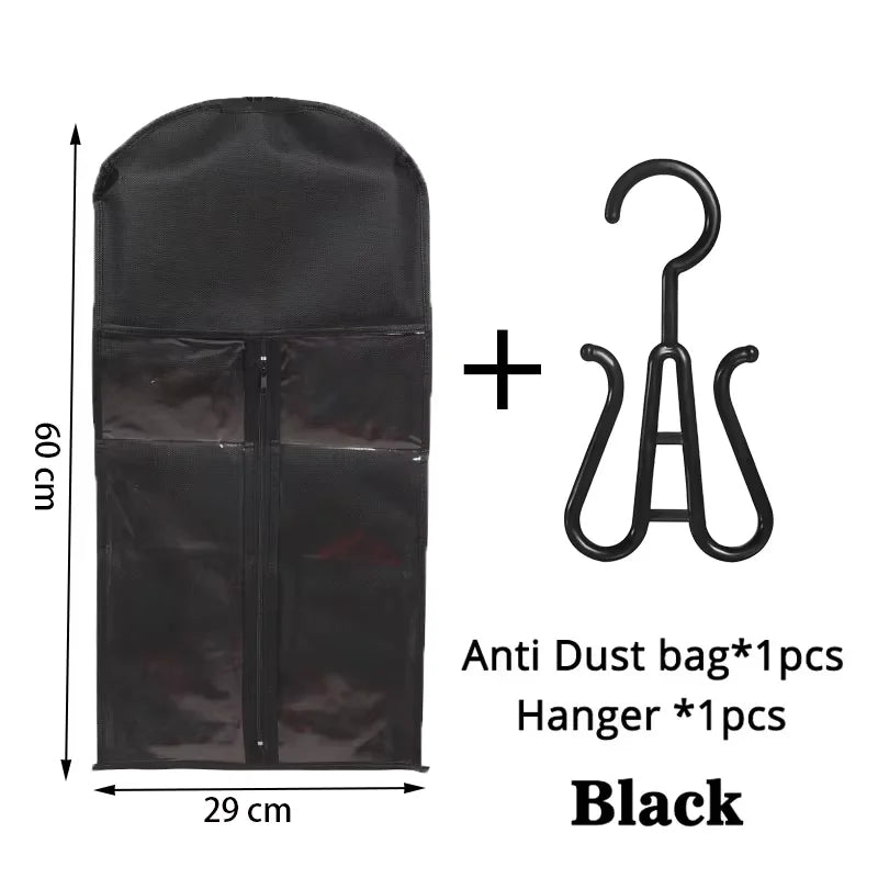 Black anti dust bag for wig storage with a metal hanger