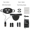 Black LED facial mask with four colors, 480 lamp beads, and two fixing straps.