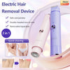 A purple double-headed electric hair removal device shown with usage examples for quick shaving.