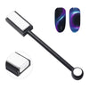 A black nail magnet tool with a silver square tip and two gradient colored nail magnets.