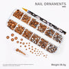 Kit de plástico transparente con adornos de uñas de diamante brillante y diamantes sueltos de color oro marrón.