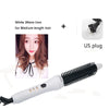 A white 26mm iron hair styling tool with a black plug shown next to a woman's hair.
