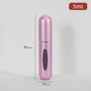 Flacon de parfum rechargeable de 5ml avec un bouchon rose et un corps translucide, debout.