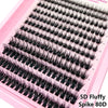 Un ensemble de cils en forme de pic moelleux 5D noirs sur un plateau en plastique rose.