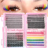 Kit de clusters y pestañas postizas arcoíris para maquillaje de ojos dramático.