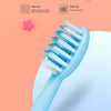 A light blue electric toothbrush with rotating bristles is shown against an orange background, illustrating antibacterial rot