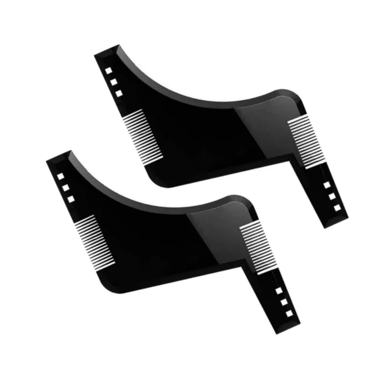 Black professional beard shaping ruler and styling comb set shown from the side.