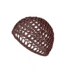 A dark brown knitted wrap cap bonnet for hair and sleeping.