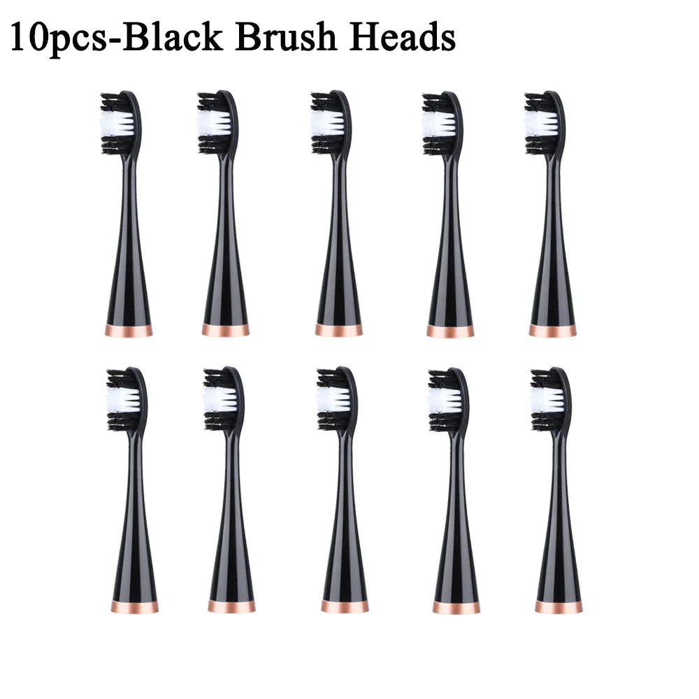 Diez cabezales de cepillo negro para un escalador dental ultrasónico eléctrico para limpieza profunda y blanqueamiento.