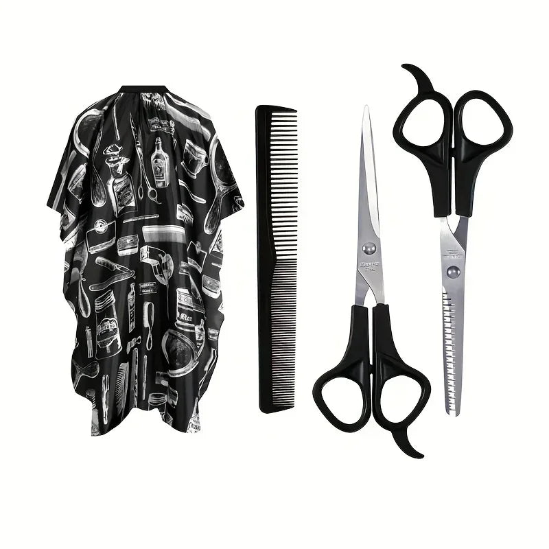 A set of professional rechargeable beard and hair grooming tools including clippers, scissors, and a comb.