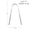 A U-shaped tongue scraper made of stainless steel with a length of 14cm and a weight of 25.5g.