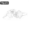 Un juego de 10 pares de tapones reutilizables de silicona transparentes para reducir el ruido.