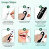 Six steps showing how to use an ultrasonic electric tooth cleaner with a cleaning tip.