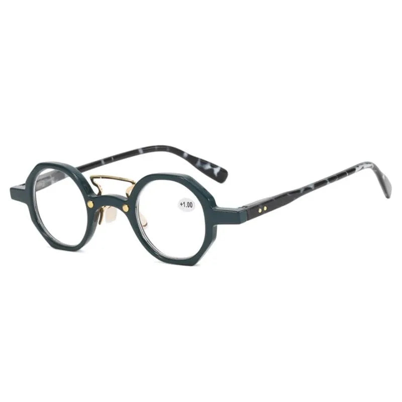Lunettes de lecture rondes classiques avec monture foncée et accents dorés