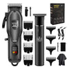 A black HIENA Pro electric hair clipper set showing various attachments and the main body.