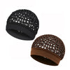 A pair of reversible satin wrap caps or bonnets for hair and sleeping, shown in black and brown.
