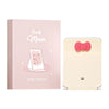 A pink box and a beige foldable LED makeup mirror with a pink bow on the top.