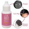 A bottle of Bold Hold Active lace wig glue with diagrams showing toupee, lace wig, and closure frontal.