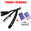 A set of one folding straight razor and twenty blades with a Max Super Stainless steel holder.