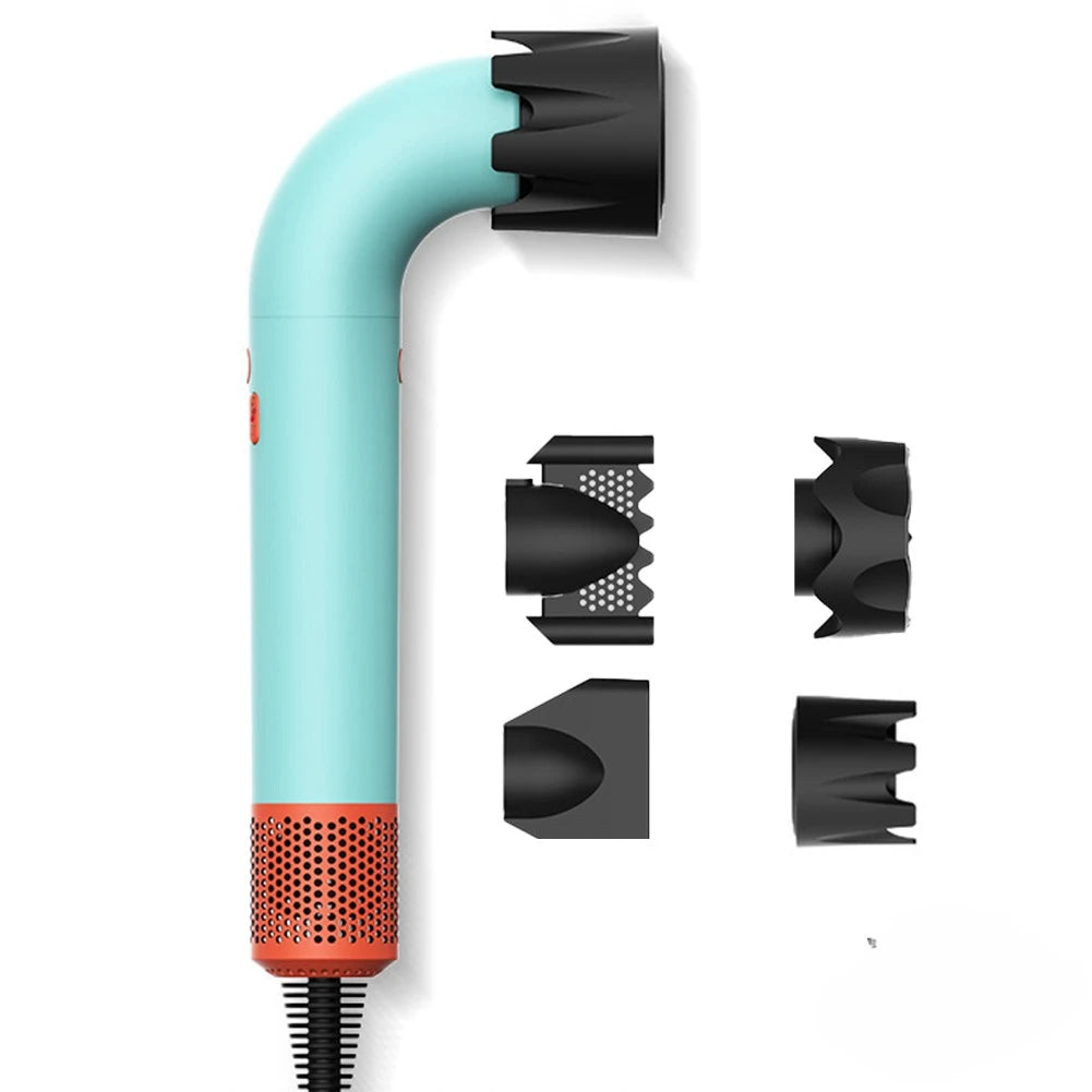 Professioneller Föhn mit blau-schwarzem Gehäuse, texturierter Düse und gewickeltem Kabel.