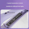 Close-up of a purple ceramic hair curling iron with a power switch and temperature settings visible.
