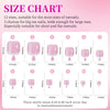 Size chart showing various nail sizes for toenails, ranging from 9.5mm to 18.1mm.