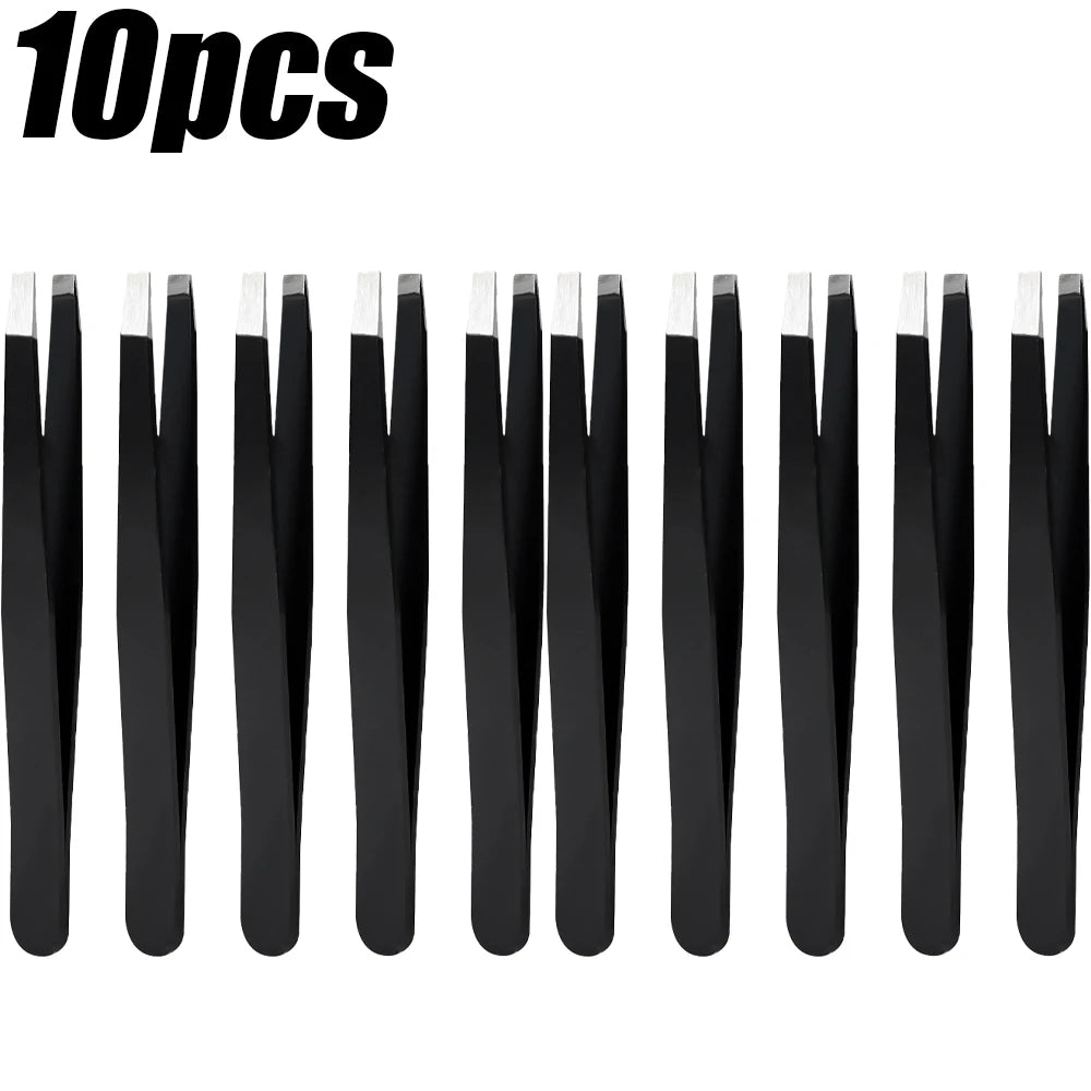 A set of ten precision stainless steel eyebrow tweezers for perfect shaping.