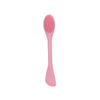 A pink double head silicone face cleansing brush with soft bristles.