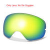 A pair of yellow-green sports lens, designed for use with ski goggles.