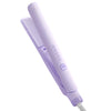 A purple professional dual-use hair straightener and curler iron with temperature settings visible.