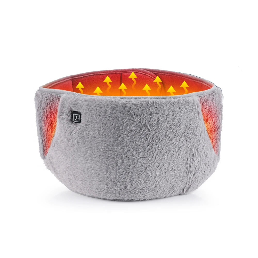 A gray electric heating therapy belt with orange heat indicators on the top surface.