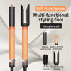 A four-piece set of a multi-functional styling tool featuring a soft haze apricot color and various nozzles.