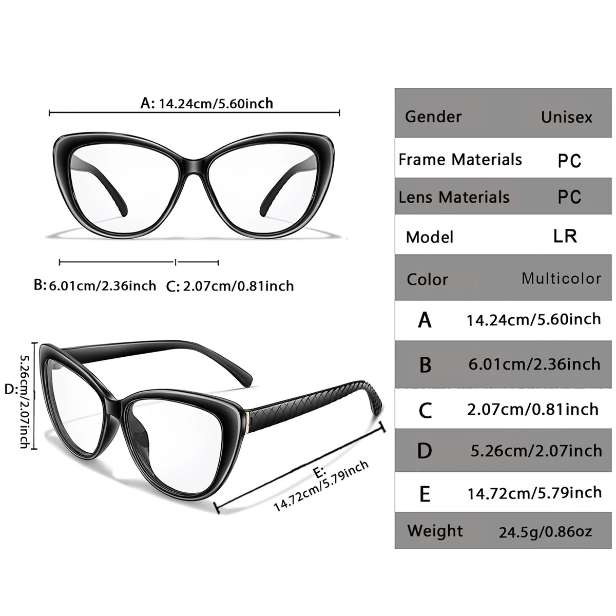 A set of black PC frame reading glasses with various sizes and a flexible temple design.